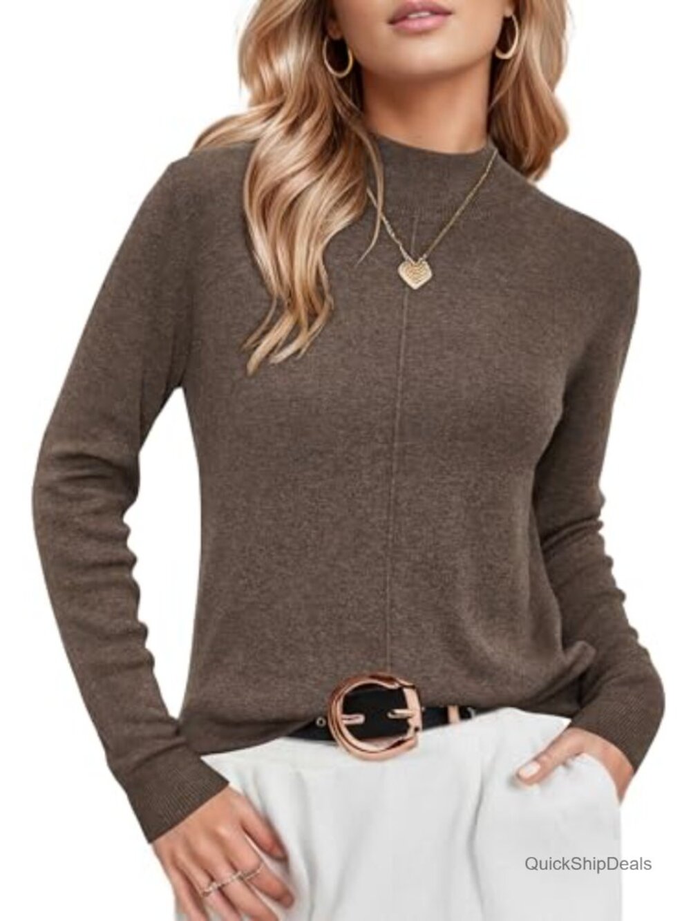 Wool Blend Mock Neck Pullover Sweater Business Casual Long Sleeve